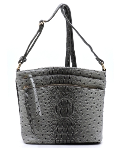 Ostrich Croc Multi Zip Pocket Crossbody Bag OS059 DARK GRAY